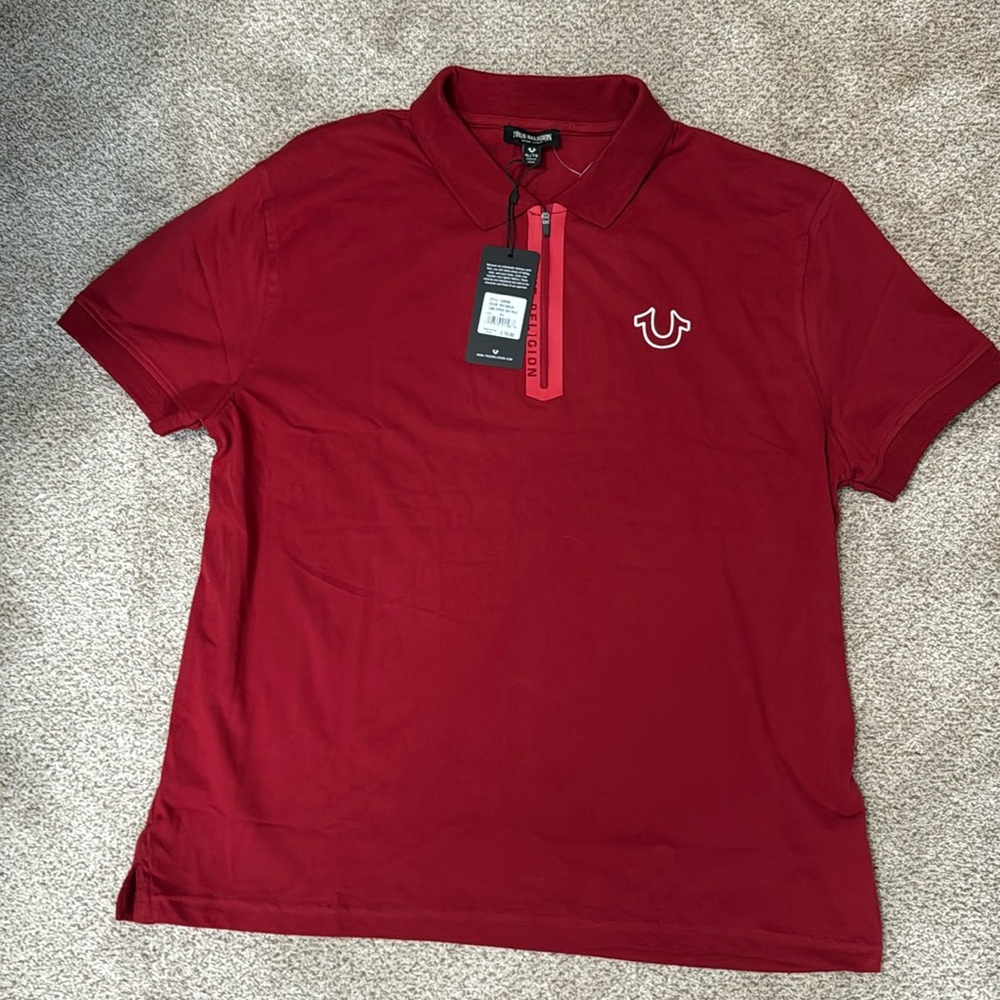 True Religion mens polo size XL red quarter zip NWT